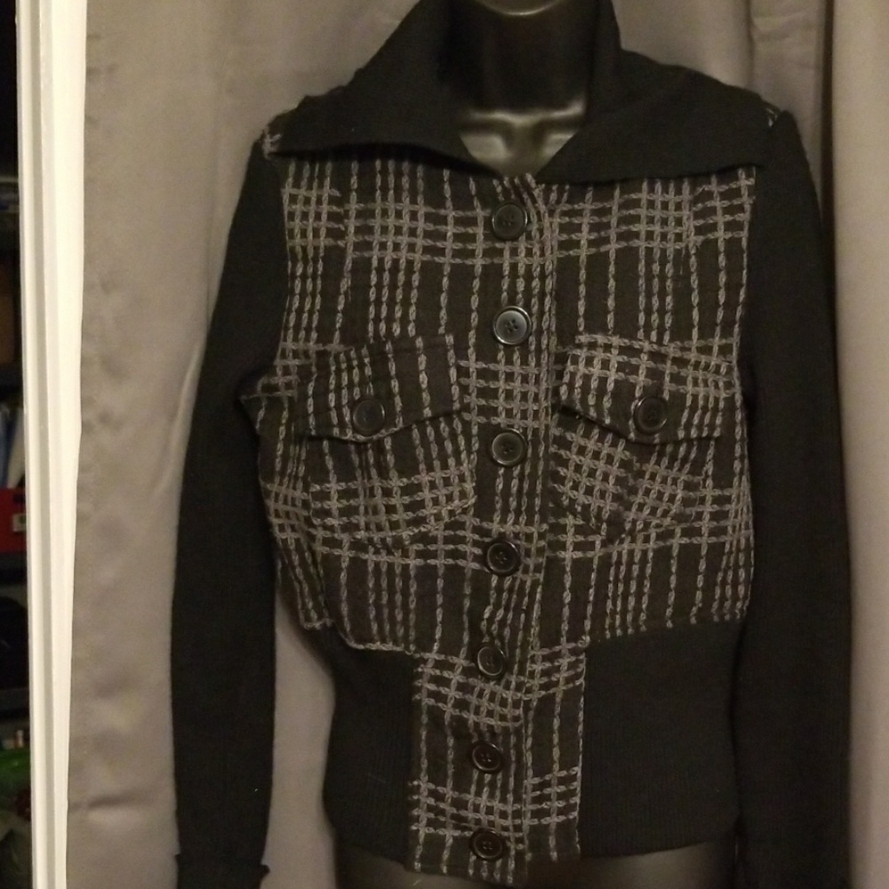 Pink Soup Womens 10%Wool Blend Jacket Coat Black/Gray Plaid‎ Sz M GUC
